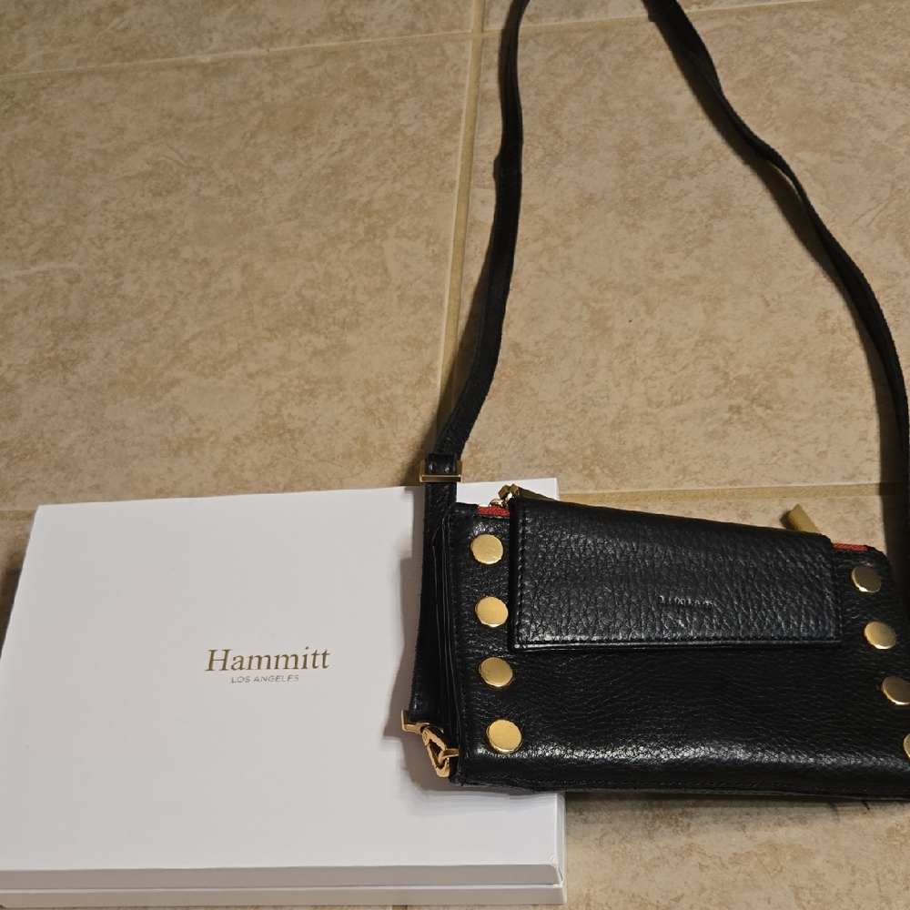 Hammitt Black Leather Crossbody with Gold Stud Accents